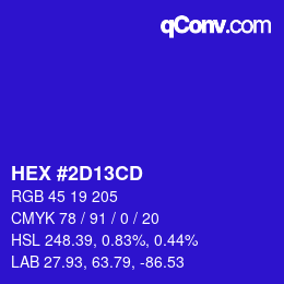 カラーコード: HEX #2D13CD | qconv.com