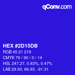颜色代码: HEX #2D15DB | qconv.com