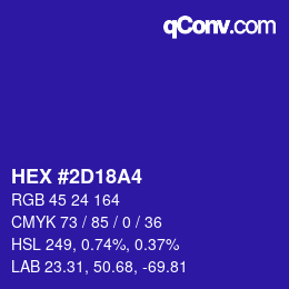 颜色代码: HEX #2D18A4 | qconv.com