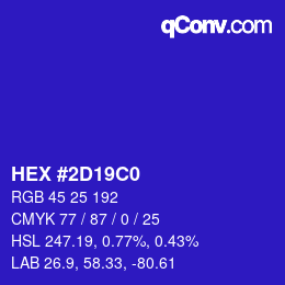 Color code: HEX #2D19C0 | qconv.com