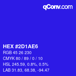 Color code: HEX #2D1AE6 | qconv.com