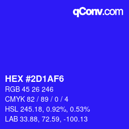 Color code: HEX #2D1AF6 | qconv.com