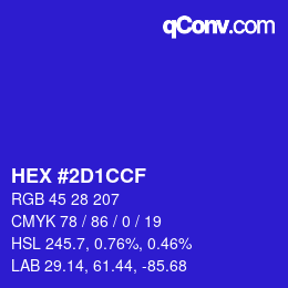 颜色代码: HEX #2D1CCF | qconv.com