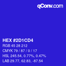 颜色代码: HEX #2D1CD4 | qconv.com