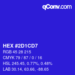カラーコード: HEX #2D1CD7 | qconv.com