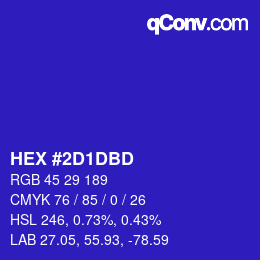 颜色代码: HEX #2D1DBD | qconv.com