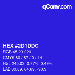 カラーコード: HEX #2D1DDC | qconv.com