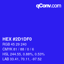 Farbcode: HEX #2D1DF0 | qconv.com