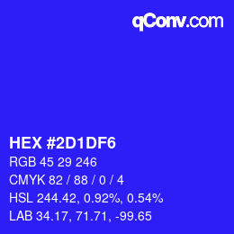 Color code: HEX #2D1DF6 | qconv.com
