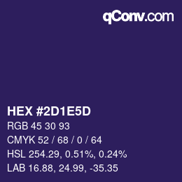 颜色代码: HEX #2D1E5D | qconv.com