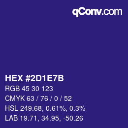 颜色代码: HEX #2D1E7B | qconv.com