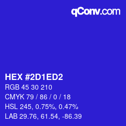颜色代码: HEX #2D1ED2 | qconv.com