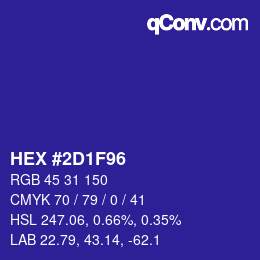 カラーコード: HEX #2D1F96 | qconv.com