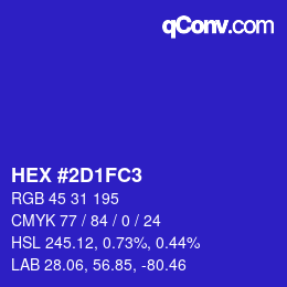 カラーコード: HEX #2D1FC3 | qconv.com