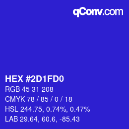 Color code: HEX #2D1FD0 | qconv.com