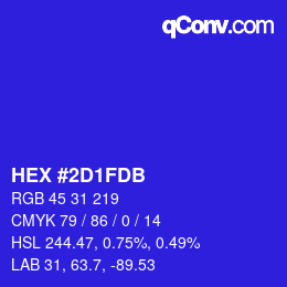 颜色代码: HEX #2D1FDB | qconv.com