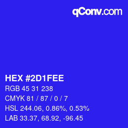 カラーコード: HEX #2D1FEE | qconv.com