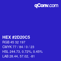 カラーコード: HEX #2D20C5 | qconv.com