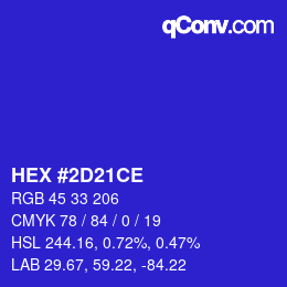 カラーコード: HEX #2D21CE | qconv.com