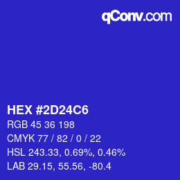 カラーコード: HEX #2D24C6 | qconv.com