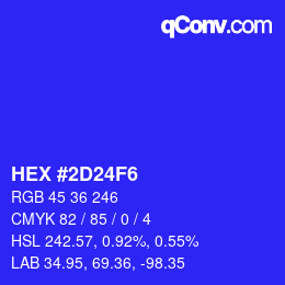 颜色代码: HEX #2D24F6 | qconv.com