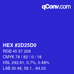 颜色代码: HEX #2D25D0 | qconv.com