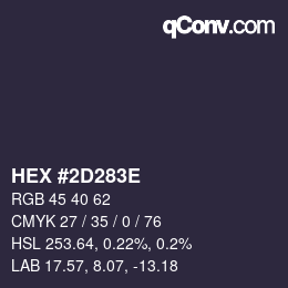 Farbcode: HEX #2D283E | qconv.com