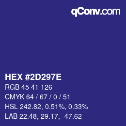 Color code: HEX #2D297E | qconv.com
