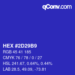 颜色代码: HEX #2D29B9 | qconv.com