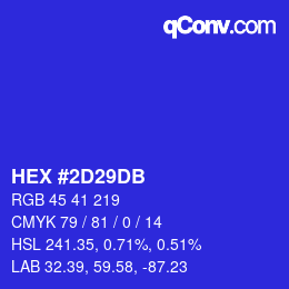 颜色代码: HEX #2D29DB | qconv.com