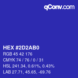 颜色代码: HEX #2D2AB0 | qconv.com