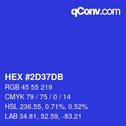 カラーコード: HEX #2D37DB | qconv.com