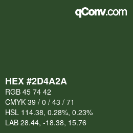 Color code: HEX #2D4A2A | qconv.com