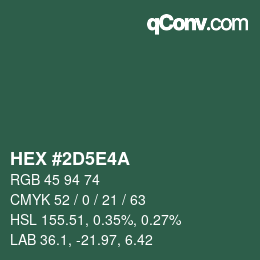 カラーコード: HEX #2D5E4A | qconv.com