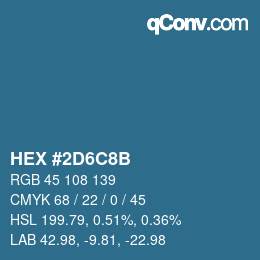 颜色代码: HEX #2D6C8B | qconv.com