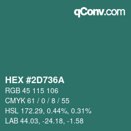 カラーコード: HEX #2D736A | qconv.com