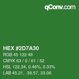 カラーコード: HEX #2D7A30 | qconv.com