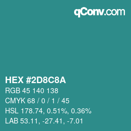 カラーコード: HEX #2D8C8A | qconv.com