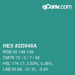 カラーコード: HEX #2D948A | qconv.com