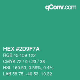 颜色代码: HEX #2D9F7A | qconv.com