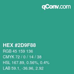 颜色代码: HEX #2D9F88 | qconv.com