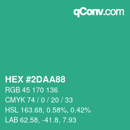 Farbcode: HEX #2DAA88 | qconv.com