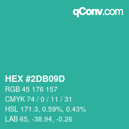 カラーコード: HEX #2DB09D | qconv.com