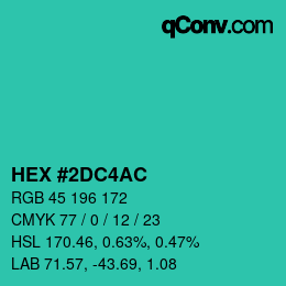 カラーコード: HEX #2DC4AC | qconv.com