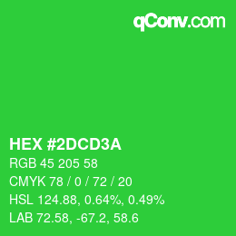 颜色代码: HEX #2DCD3A | qconv.com