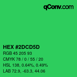 颜色代码: HEX #2DCD5D | qconv.com