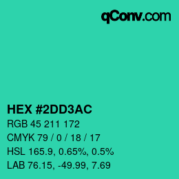 颜色代码: HEX #2DD3AC | qconv.com