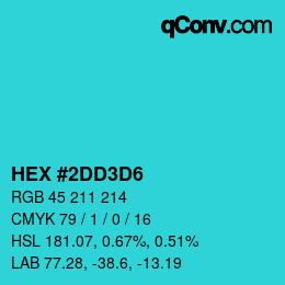Farbcode: HEX #2DD3D6 | qconv.com
