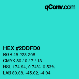 カラーコード: HEX #2DDFD0 | qconv.com