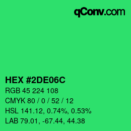 カラーコード: HEX #2DE06C | qconv.com